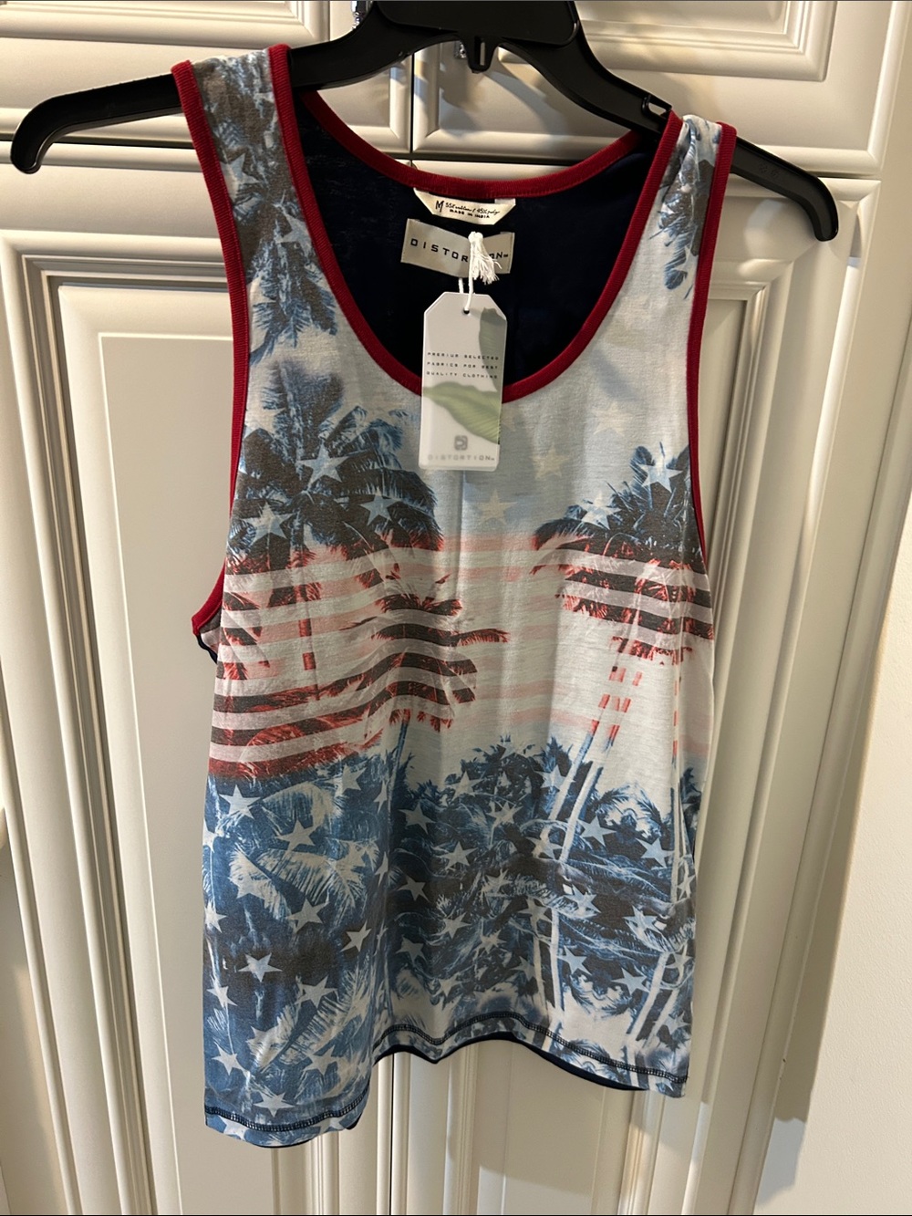 Distortion Americana Palm Print Tank Top - Red & Blue